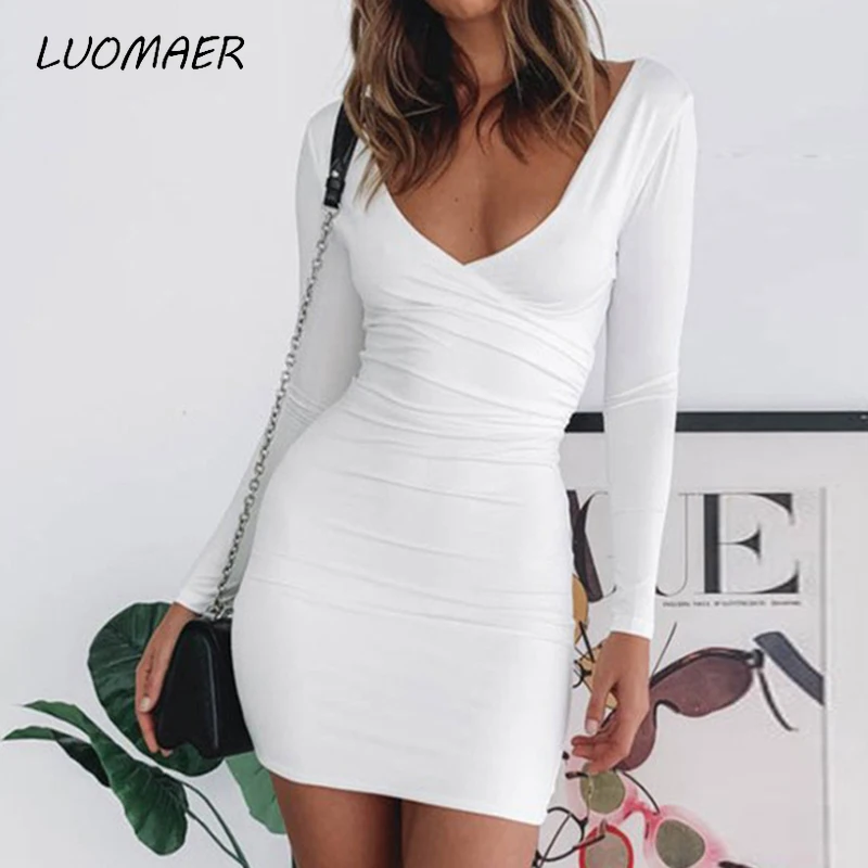 Женское Клубное платье Luomaer однотонное облегающее с глубоким вырезом и длинным