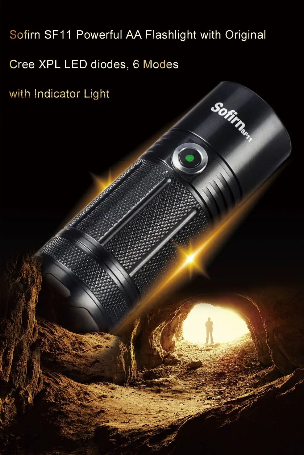 Sofirn SF11 power ful 6 Режимы светодиодный фонарик тактический фонарь качественный фонарь XPL 1100lm светодиодный фонарь высокой мощности лампа-индикатор мощности