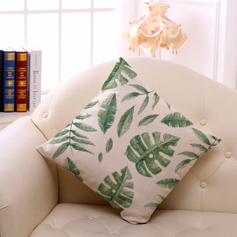 

Fresh and Simple Home Decoration Sofa Pillow Green Leaf Pillowcase Waist Pillow Office Chair Cushion Cover Wholesale