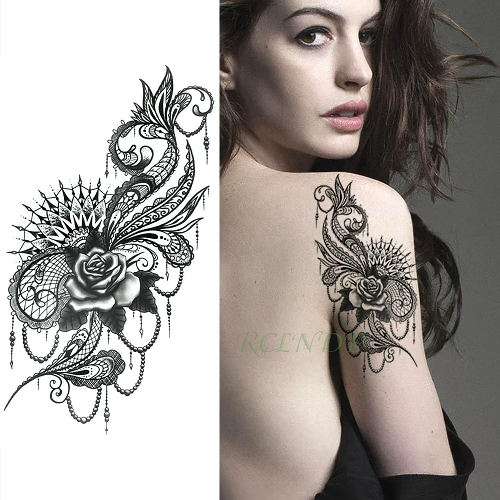 Водостойкая Временная тату наклейка коричневая Сексуальная хна пион роза цветок