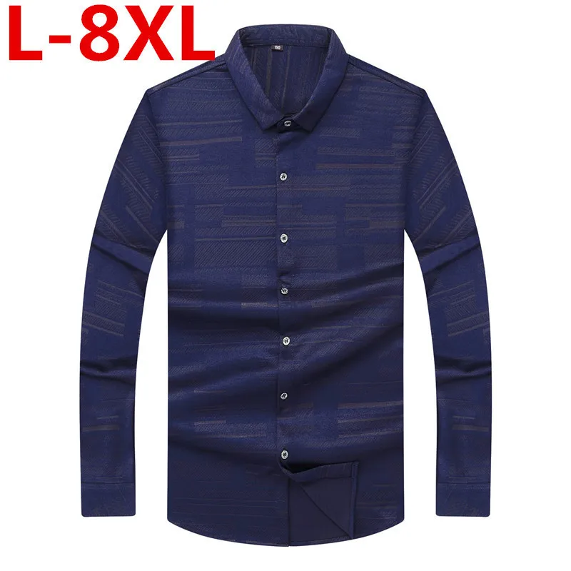 big size 8XL 7XL Brand shirt Summer Plaid Men Slim Fit Shirt Long Sleeve Casual Social Male high quality camisa masculina | Мужская