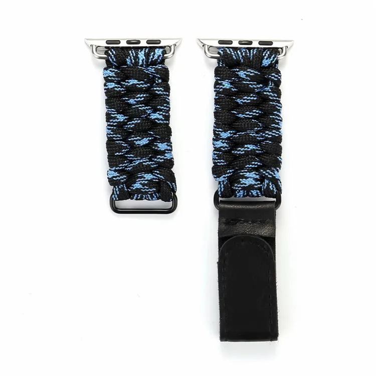 blackblue Спортивный тканый браслет из нейлоновой веревки для Apple Watch 38 мм 42 мм 40 мм 44 мм для iWatch 5 4 3 2 1 - Цвет ремешка: blackblue