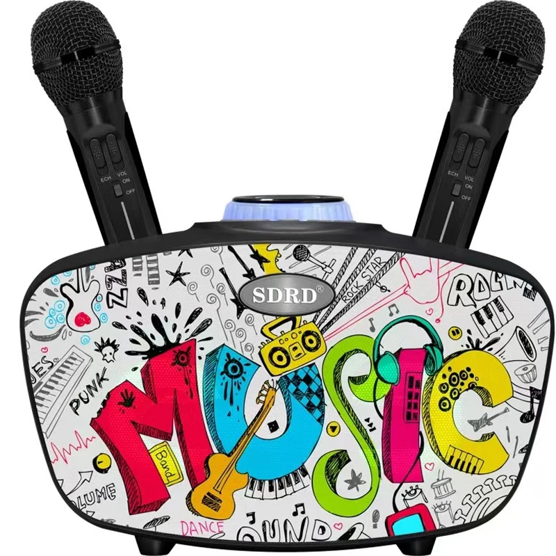 

Портативный Bluetooth-динамик для домашнего кинотеатра SD314 KTV с двумя беспроводными микрофонами персонализированный граффити сабвуфер Поддерж...