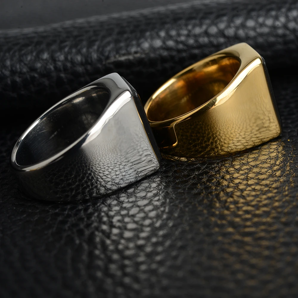 

Square Men Ring Vintage Titanium Stainless Steel Seal Rings Punk Hiphop Male Finger Jewelry Wholesale Anel