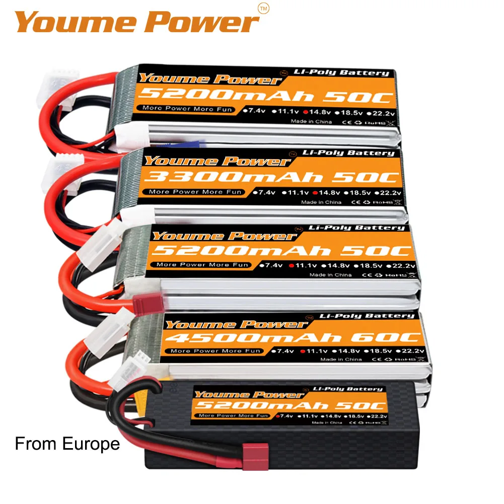 

Youme 2S 3S 4S 6S Lipo аккумулятор 3300 мАч 4500 мАч 5200 мАч 6200 мАч 60C T Deans XT60 TRX для FPV самолетов, вертолетов, запчасти для радиоуправляемых автомобилей