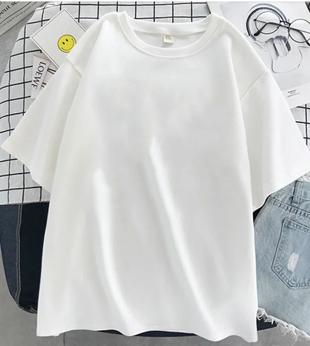 

Женская футболка с коротким рукавом и круглым вырезом SHZQ, черная или белая однотонная Повседневная футболка для девушек, одежда для лета, 2021