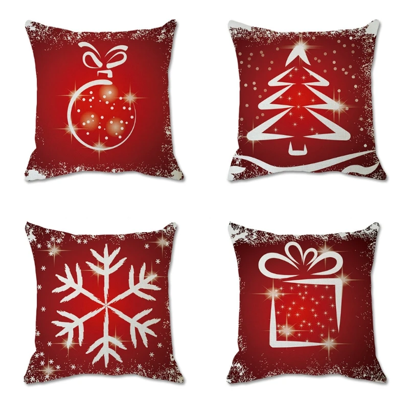

W3JA Christmas Pillow Covers Red Merry Xmas Ornaments Snowflake Pillowcase Sofa Bedroom Living Room Office Home Decoration