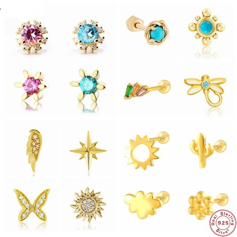 

Small Cute Sterling Silver Stud Earrings for Women Piercing Earring Birthday Gift Jewelry Pendientes Plata