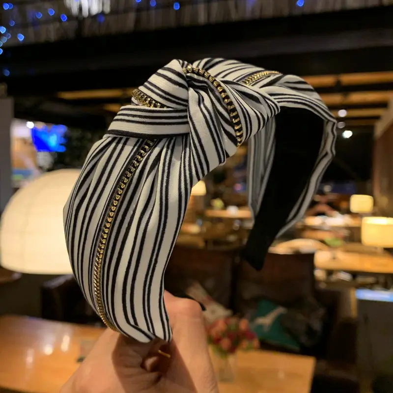 Модные аксессуары для волос женские полосатые повязки на голову с узлом широкая