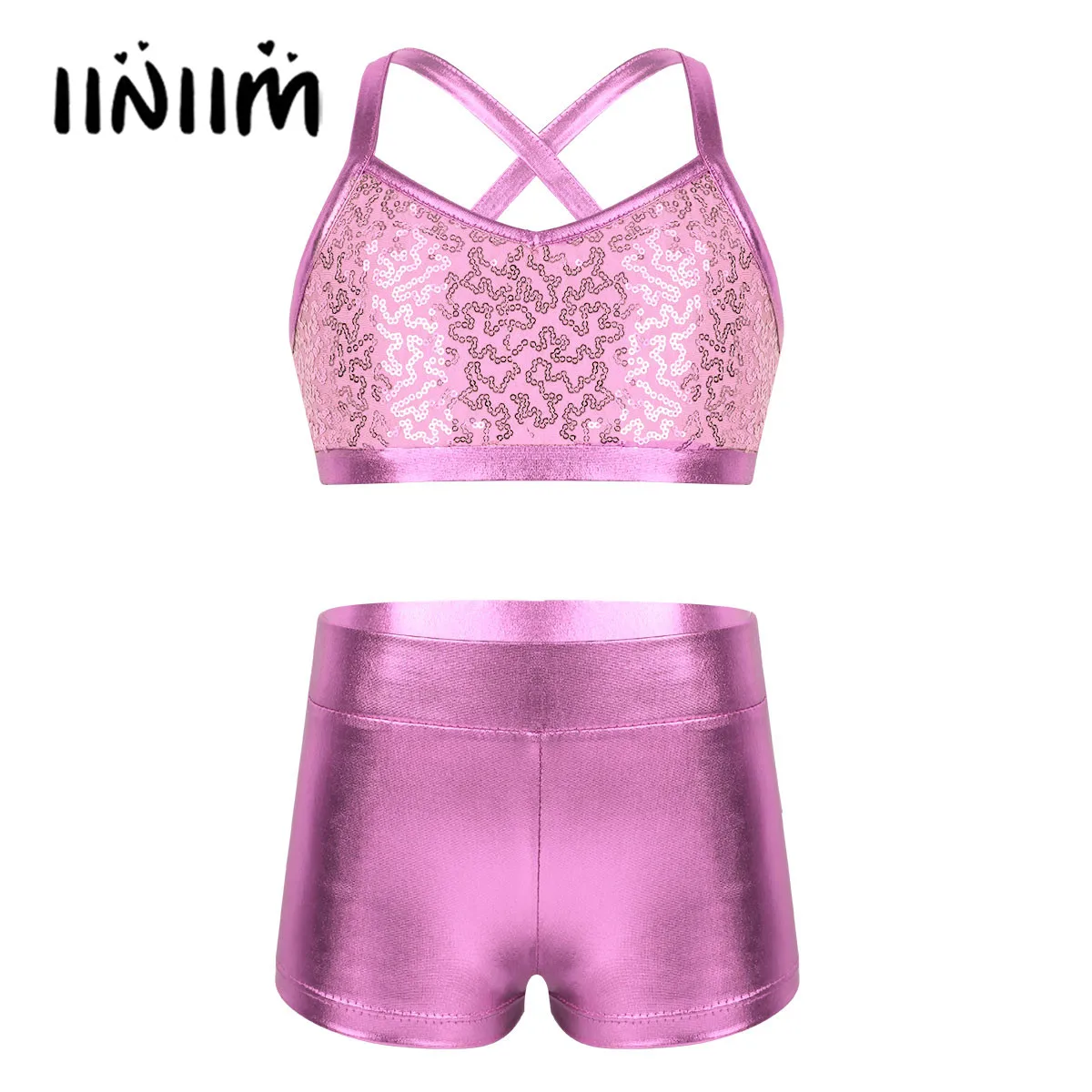 

Ballet Leotards for Toddler Girls Kids Shiny Sequins Tank Top with Bottoms Set Ballerina Tutu Dancewear Tankini Fitness Outfit