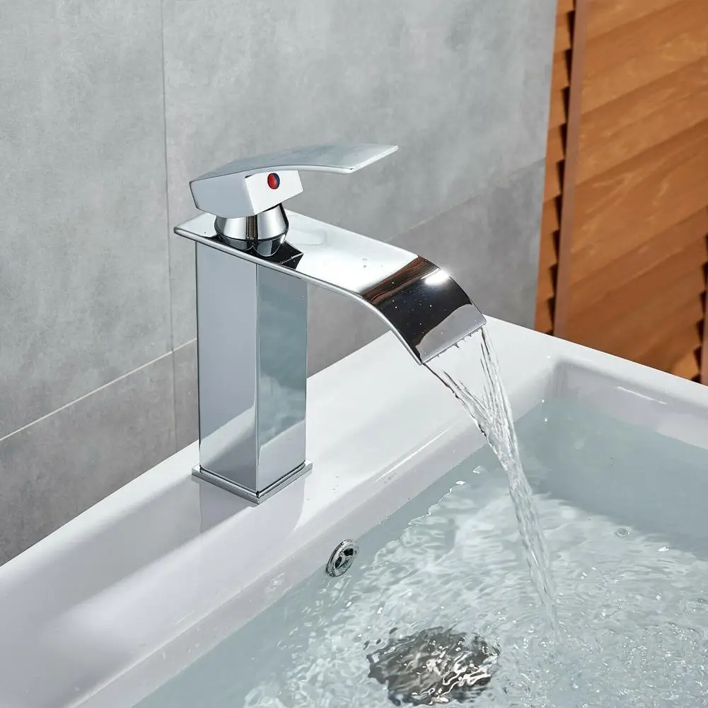 

Bathroom Sink Faucet Chrome Waterfall Spout Basin Mixer Single Hole Tap D2T4