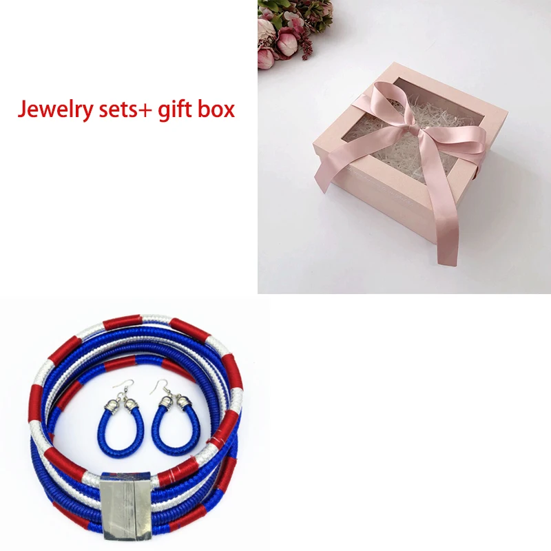 blue set and box Liffly, Брендовое ожерелье, серьги, многослойное плетенное ювелирное изделие, колье, ожерелье для невесты, свадебные африканские бусы, ювелирный набор для женщин - Окраска металла: blue set and box