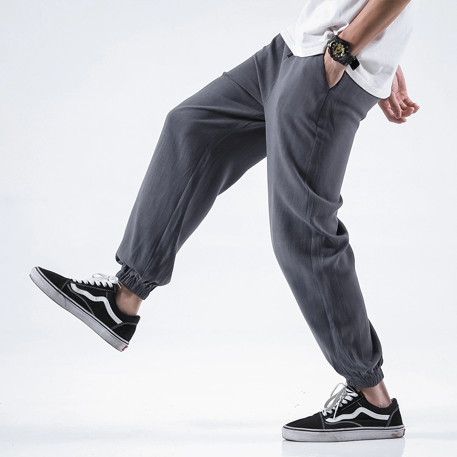 Мужские льняные шаровары тренировочные брюки в стиле Харадзюку свободные хип