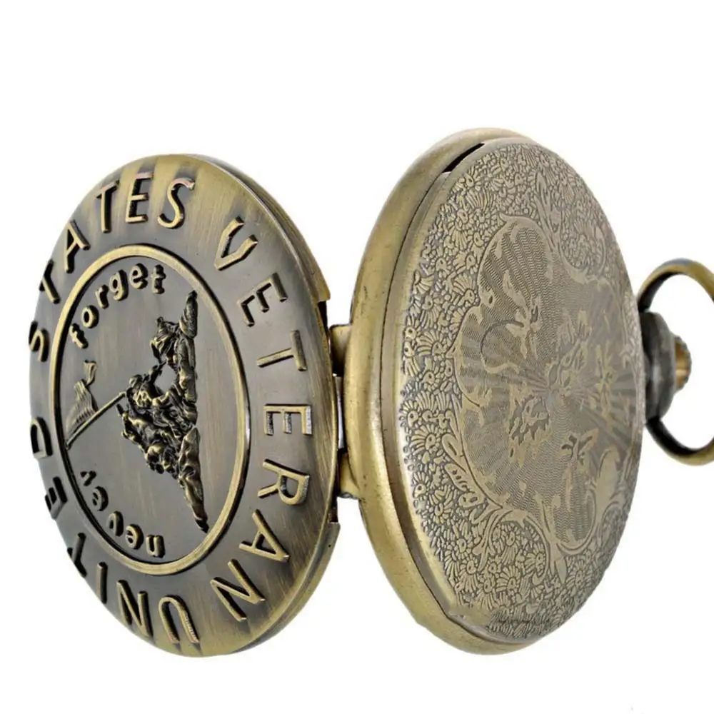 

Vintage US Veteran Army Bronze Pocket Watch Quartz Necklace Pendant Antique Gift