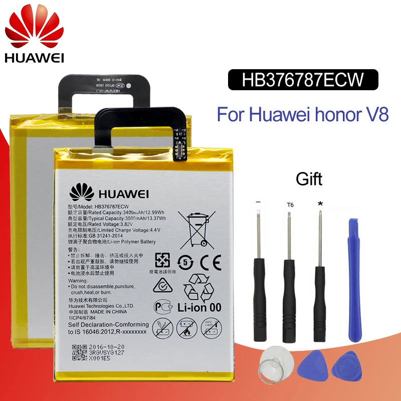 Hua Wei аккумулятор для телефона HB376787ECW для huawei Honor V8 сменные батареи 3500 мАч+ Бесплатные инструменты
