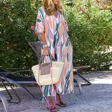 Female Holiday V Neck Dresses Womens 2021 Summer Long Dress  Fashion Print Casual Elegant Chic Colorful Robe 5XL