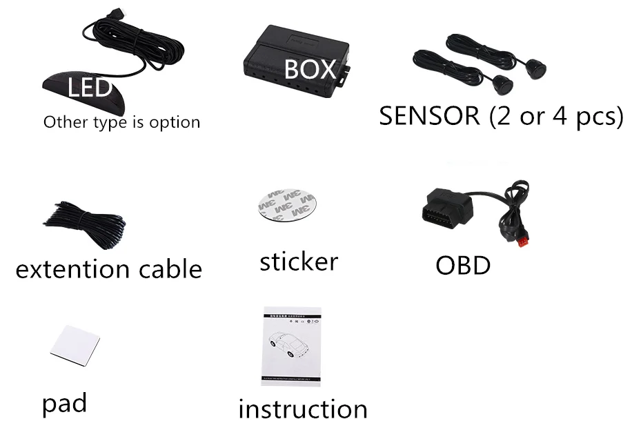 Система с 4 датчиками парковки OBD цифровой светодиодный дисплей разъемом