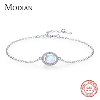 modian genuine 925 sterling silver luxury elegant oval natural moonstone chain bracelet for women romantic simple fine jewelry