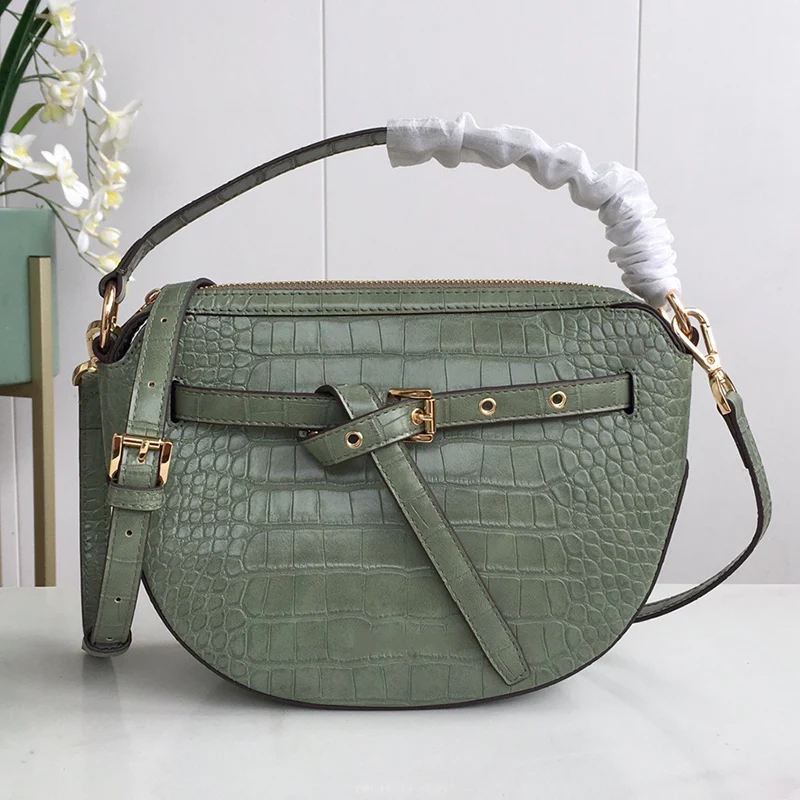 

Retro crocodile pattern straps leather high-capacity handbags new ladies crescent bag fashion saddle bag diagonal shoulder bag