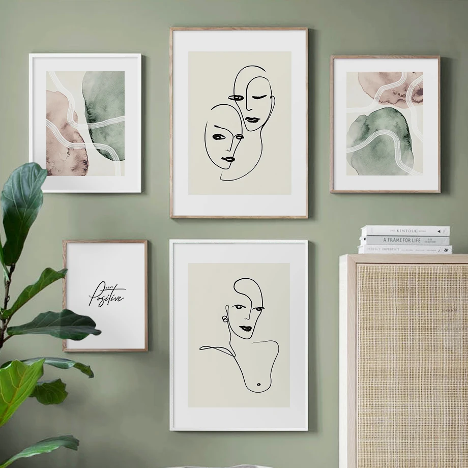 

Wall Art Canvas Painting Pink Green Block Line Girl Body Abstract Nordic Posters And Prints Wall Pictures For Living Room Decor
