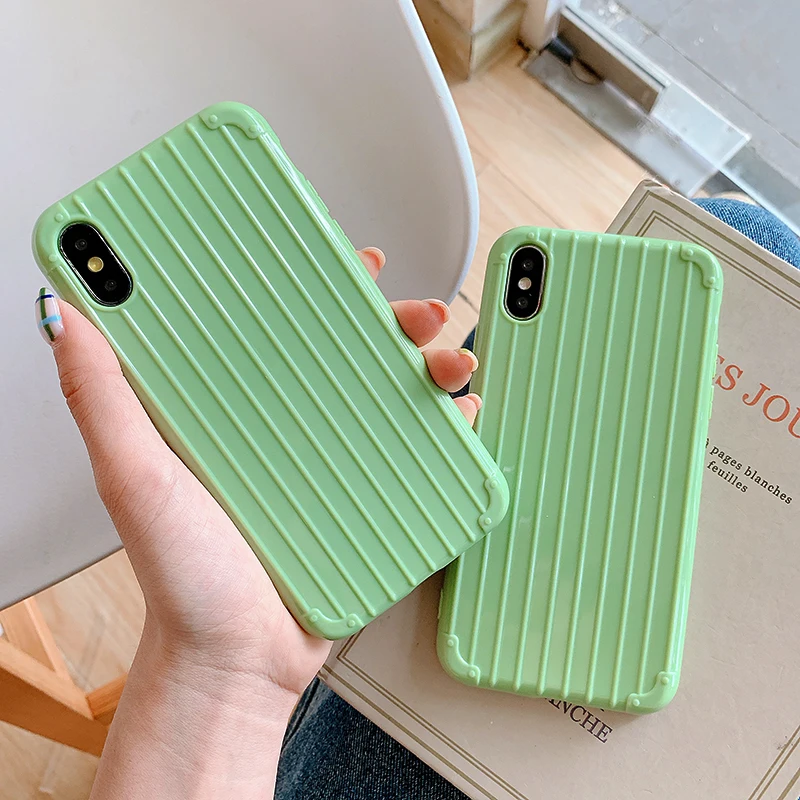 Heyytle Cute Stripe Soft Cases For iPhone 7 8 Plus Suitcase Cover X XS MAX XR 10 Candy Trunk Transparent Coque |