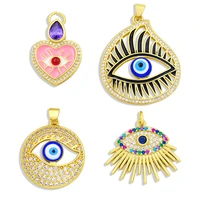 ocesrio genuine gold plated brass evil eye pendants zirconia enamel pendant for necklaces pendants jewelry making pdta373