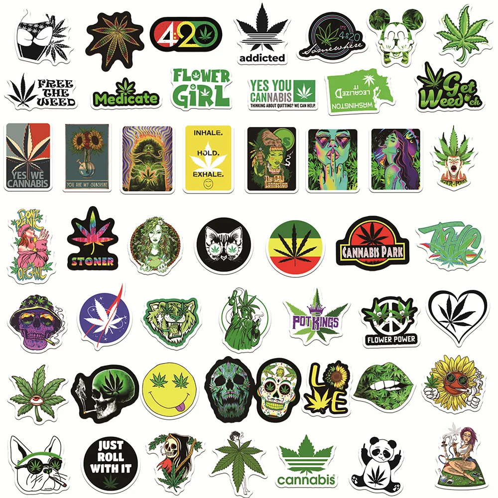 

10/30/50PCS New Leaves Weed Smoking Cool Stickers Waterproof notebook Luggage Suitcase Graffiti DIY Sticker kid toy