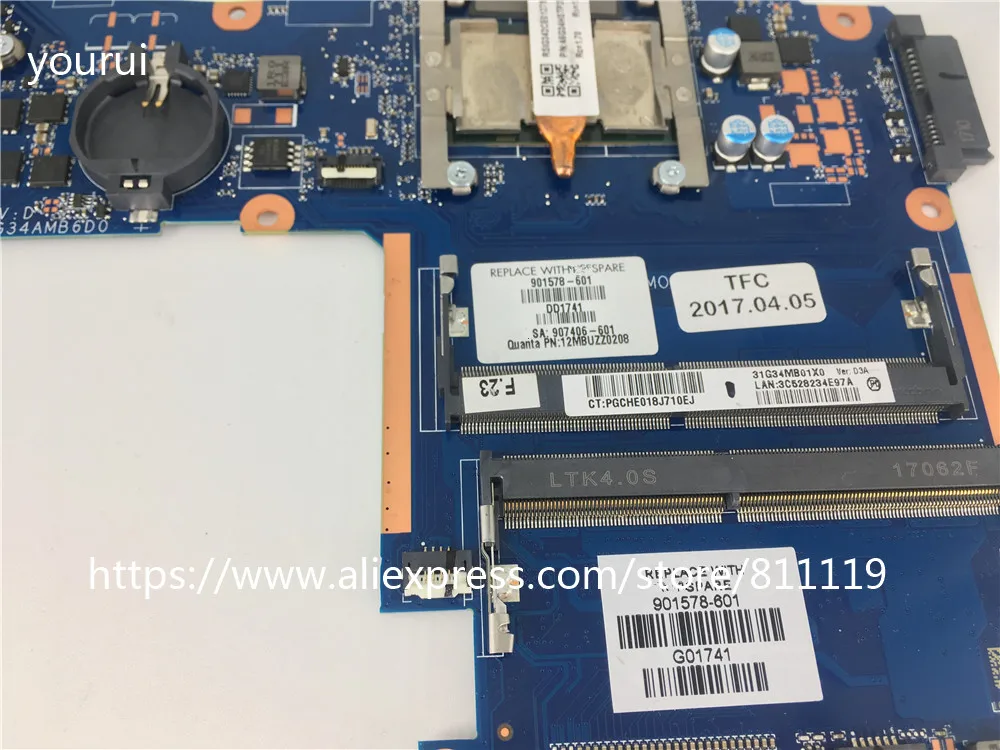 Kaufen Yourui Für HP Pavilion 15-AU 15T-AU100 Laptopmotherboard 901578-601 DAG34AMB6D0 I5-7200u Cpu Vollständig Getestet