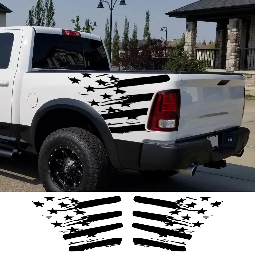 

For Dodge RAM Pickup Rear Trunk Bed Side Stickers Truck Graphics American Flag Decor Cover Vinyl Decals Auto Tuning Accessories