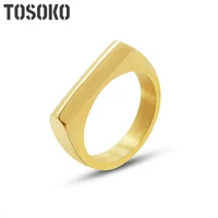 tosoko stainless steel jewelry simple and small water chestnut geometric ring womens 18 k gold plated ring bsa280