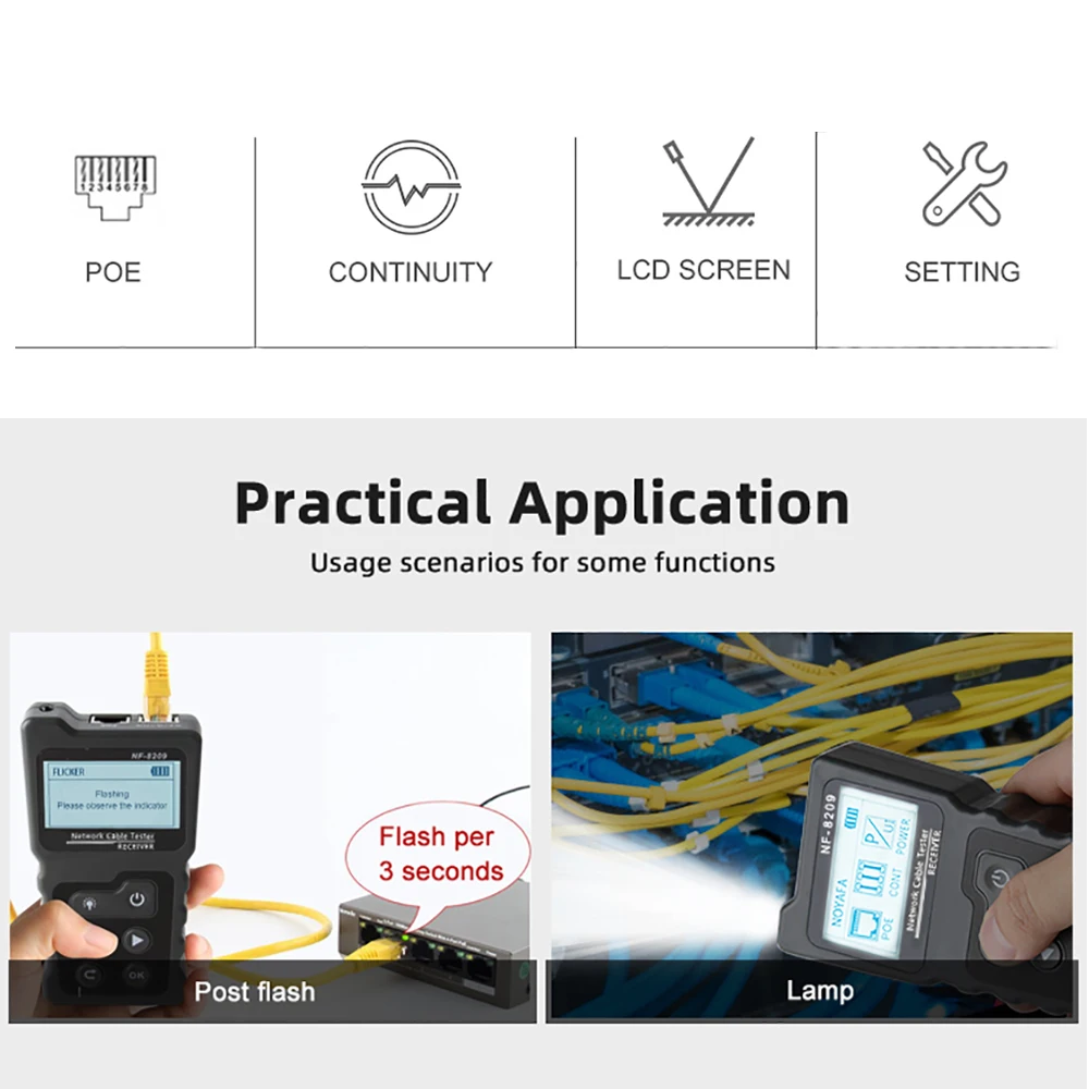 NF-8209 с ЖК-дисплеем измеритель длины Lan-кабеля проверка проводов POE CAT5e Cat6 CAT6a