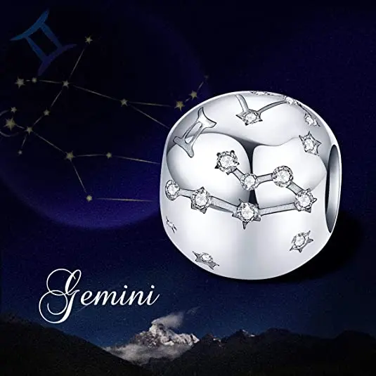 

Genuine 2021 new 925 Sterling Silver 12 Constellation Zodiac Round Beads Fit Original Pandora Bracelet Charms Gemini Jewelry