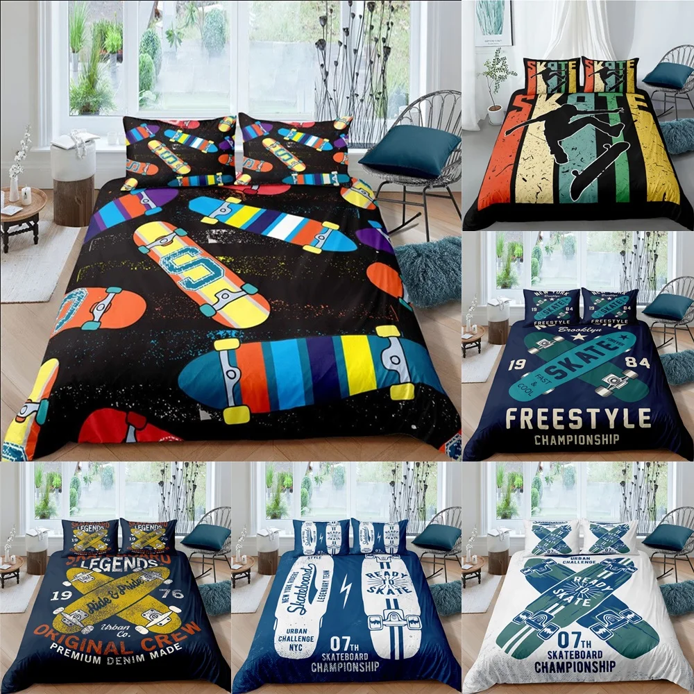 

Colorful Skateboard Bedding Sets Letter Freestyle Sports Duvet Cover Pillowcase 2/3Pcs Quilts Covers Double King Queen Sizes New