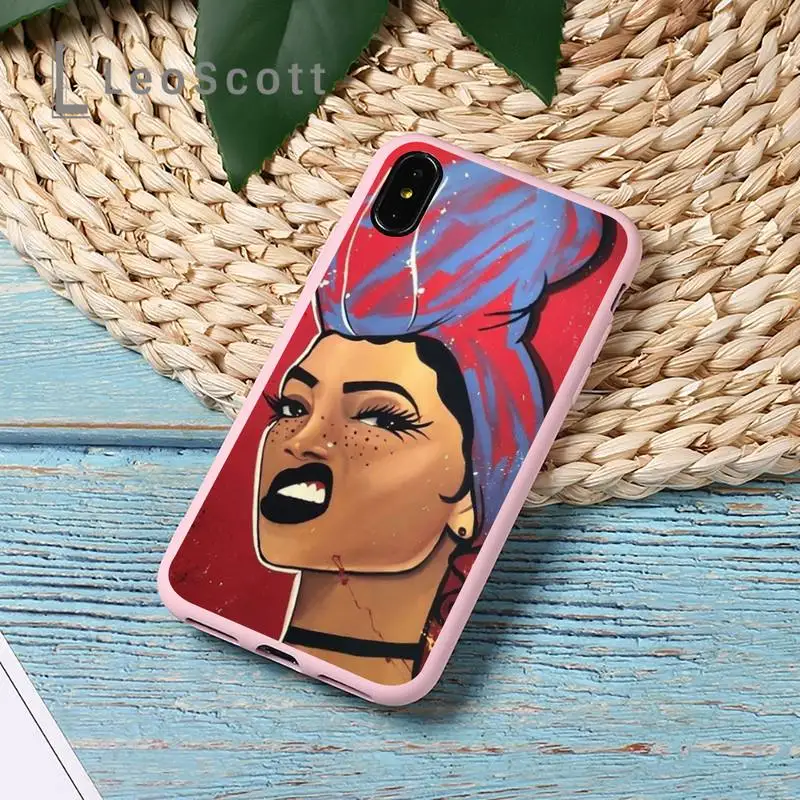 

African black sexy Girl Art Phone Case Candy Color for iPhone 11 12 mini pro XS MAX 8 7 6 6S Plus X 5S SE 2020 XR