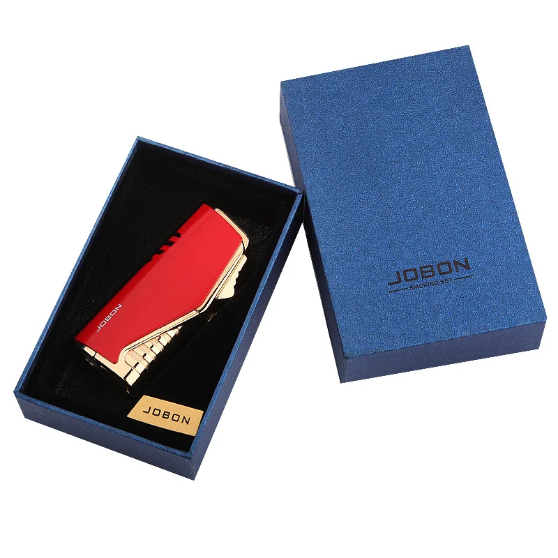

JOBON Cigar Lighter Three Heads Straight Blue Jets Flame Windproof Metal Visible Fuel High Temperature Turbo Torch Fire BBQ Gift