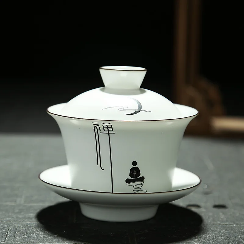 Творческий пословицы Matte White Керамика Чай чашка с блюдцем Sancai Gaiwan китайский