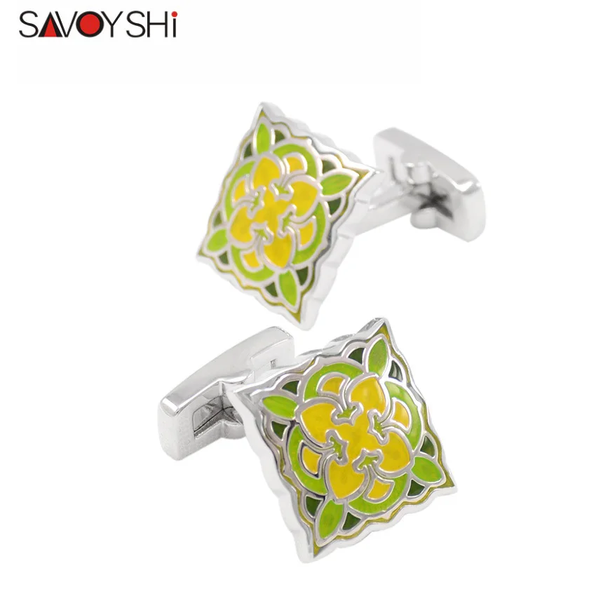 Round Cufflinks SAVOYSHI винтажные Запонки мужские рубашки бренд манжеты пуговицы эмаль запонки квадратные высококачественные для жениха мужские ювелирные изделия - Окраска металла: Round Cufflinks