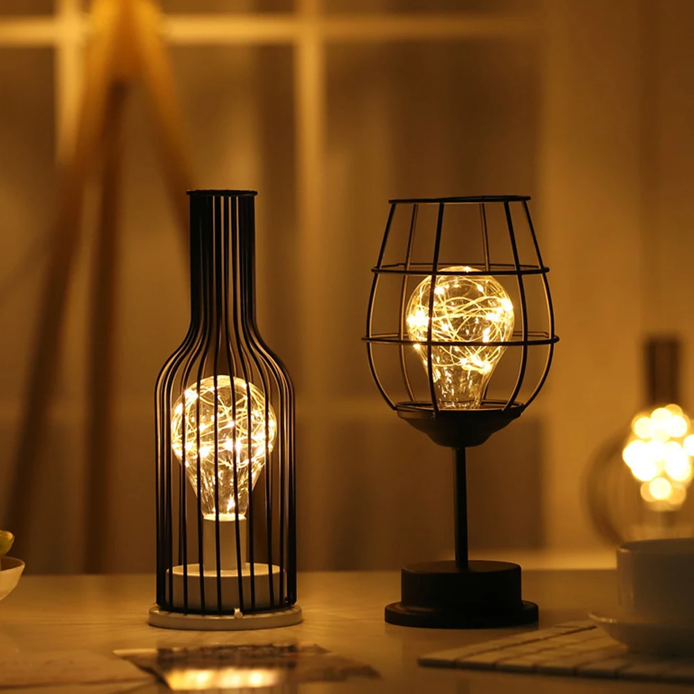 Ажурная Светодиодная лампа в форме винной бутылки креативсветильник Железный