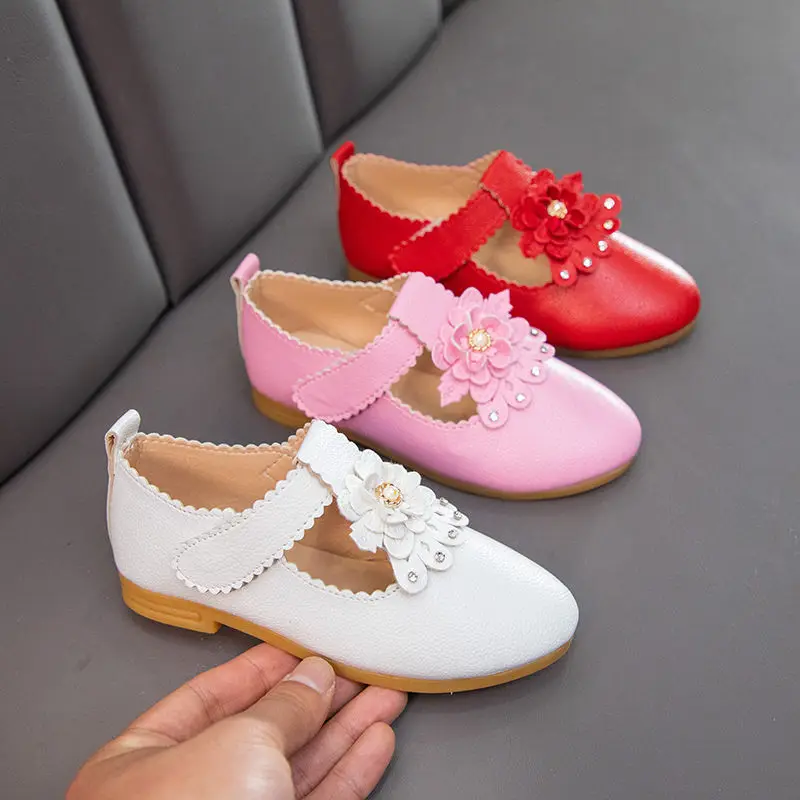 Кожаные туфли VFOCHI для девочек детские с цветочным горохом свадебные детская