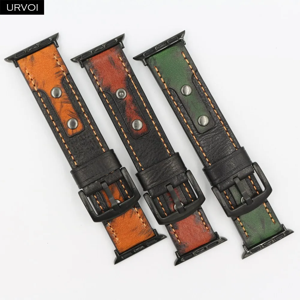 Ремешок URVOI для Apple Watch series 5 4 3 2 1 высококачественный металлический Ретро Кожаный