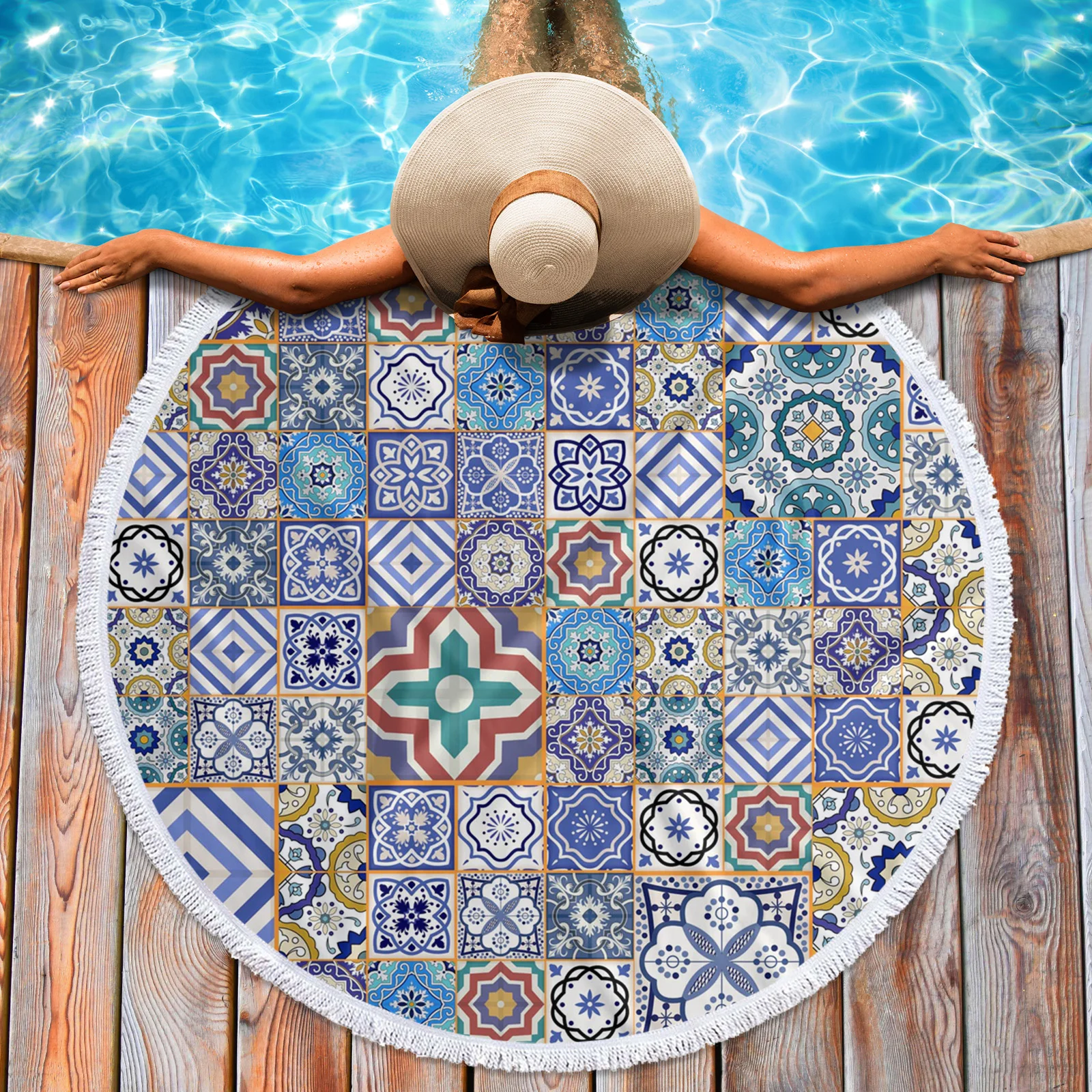 Марокканская плитка красочное круглое пляжное полотенце с принтом арабики