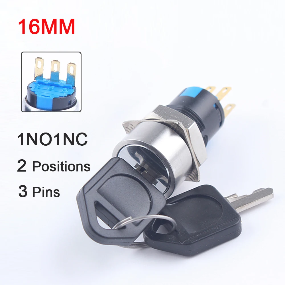 

SPDT 16 мм 19 мм 22 мм фиксирующий замок, 2 позиции, 3 положения, клавиша, металлические латунные кнопочные переключатели 1NO1NC 2NO2NC