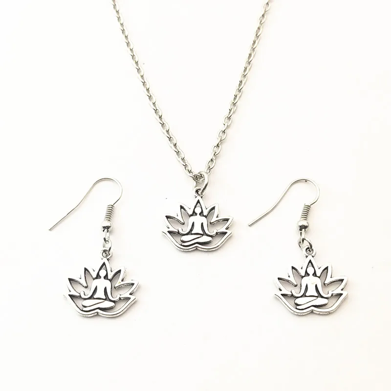 1 Набор филигранные Ом АУМ Будда Лотос серебряный кулон ожерелье/серьги