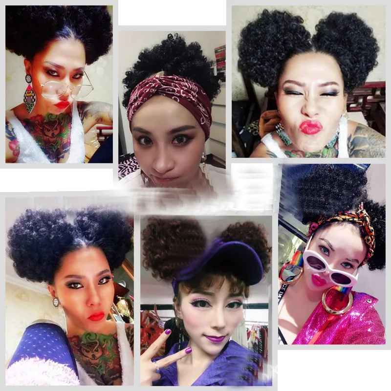 LIHUI Puff парики Blick Girl 5 дюймов/8 дюймов африканские булочки Детские химическое