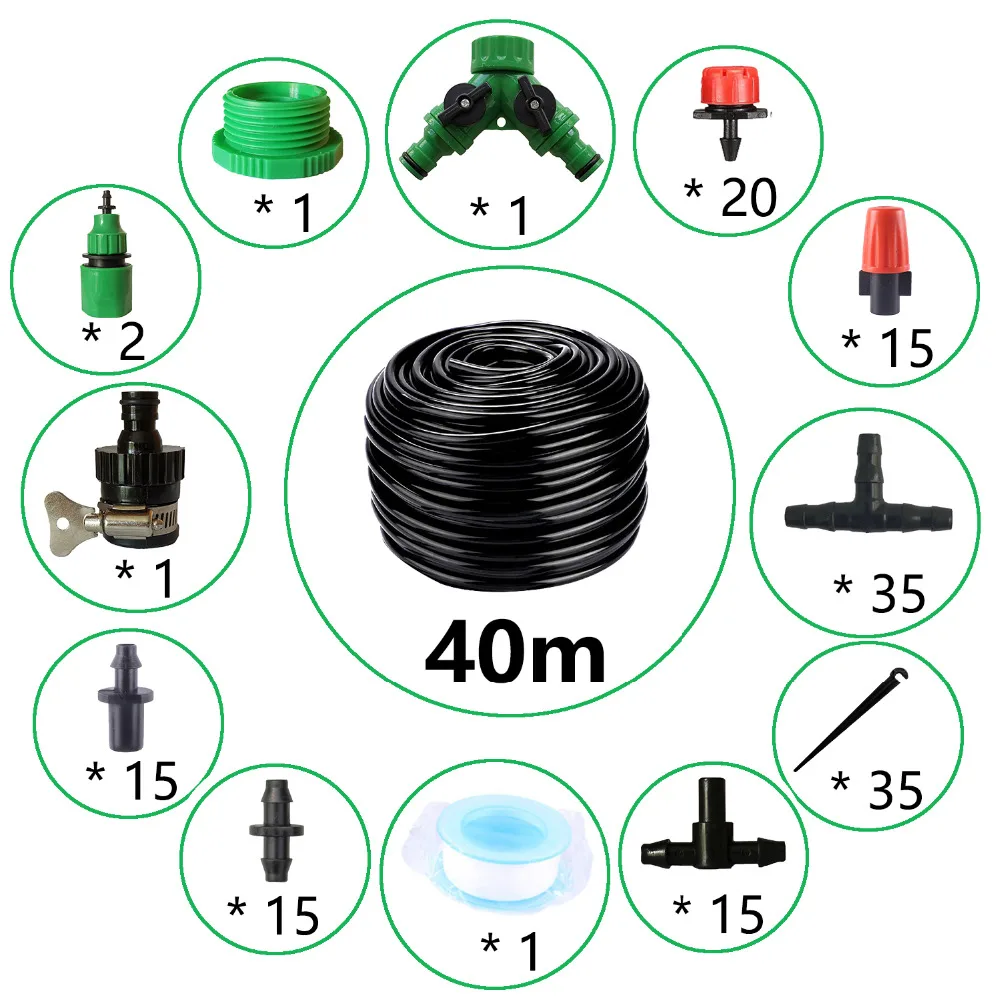 40m Drip Irrigation Kit Patio Plant Watering Garden Agriculture Greenhouse Mist Cooling System Automatic Micro Fl | Дом и сад