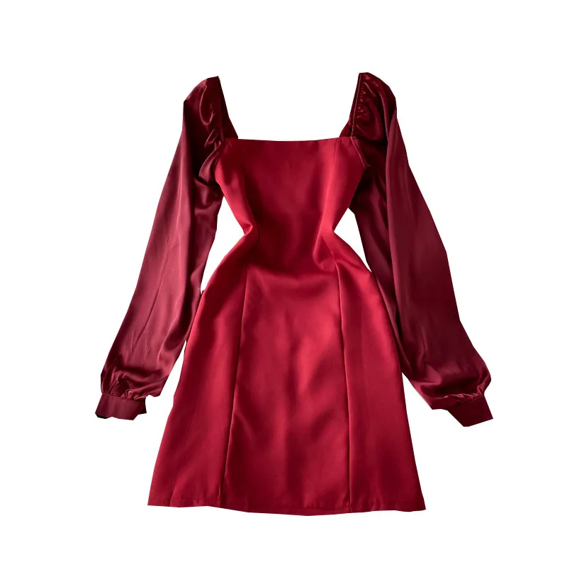 

Retro Elegant Puff Sleeve Dress for womens 2021 Spring New Long Sleeve Patchwork Waist Short Dress casual mini dress vestido