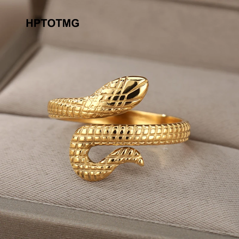 

Gold Aesthetic Snake Rings for Women Men Goth Punk Hip Hop Adjustable Rings Snake Silver Color Stainless Steel Jewelry Gifts