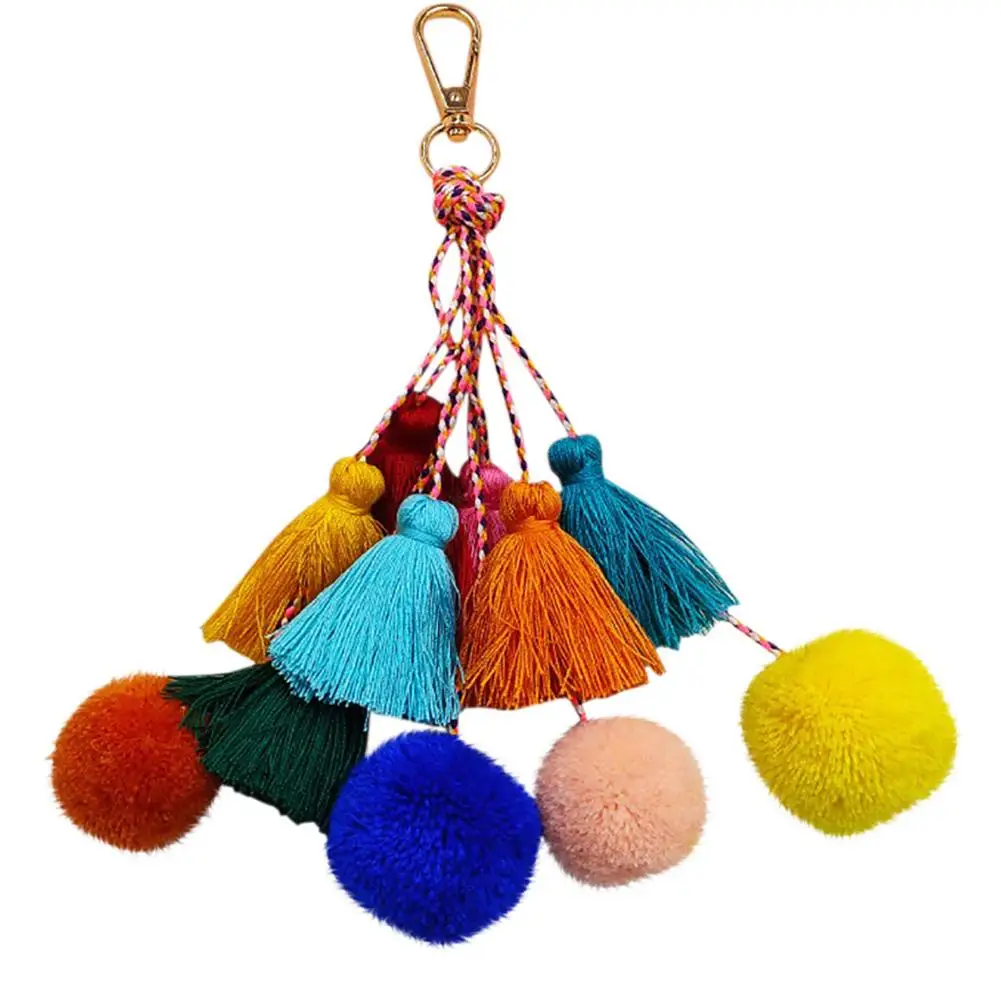

Bohemia Handmade Tassel Pompom Pendant Keychain Key Holder Ring Hanging Decor