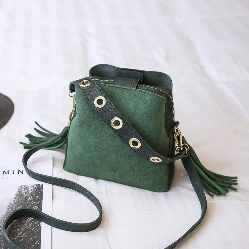 

Handbags for Women 2021 New Ladies Bag PU Solid Color Fashion Bucket Bag Frosted Small Bag Bag Fringed Messenger Bag Handbags