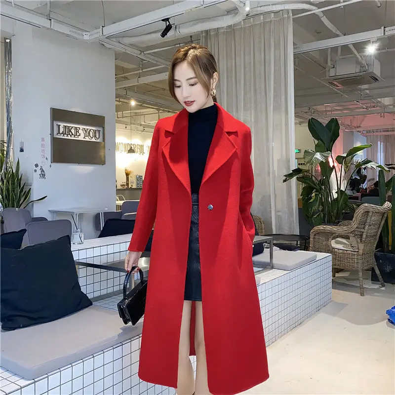 

Double-Sided Cashmere Coat Women's Autumn And Winter Korean Style Lapel Long-Sleeve Cardigan Wool Blend Coat Manteau Femme Hiver
